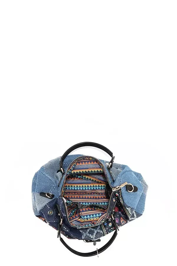Bosque De Amor Denim Boston Bag - DAVERRI FASHIONS