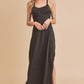 Aemi + Co Black Ruched Side Slit Cutout Back Maxi Cami Dress Cami Dresses