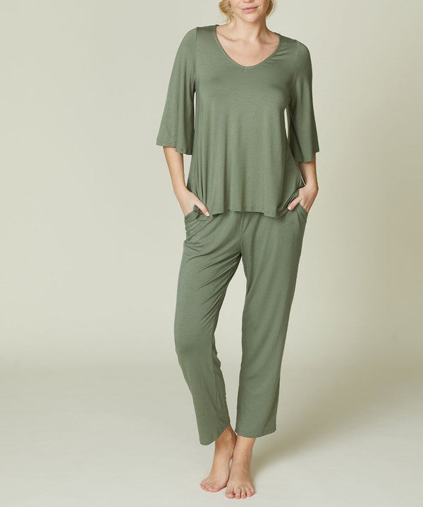 Full Size Flared Sleeve Bamboo Top Tops