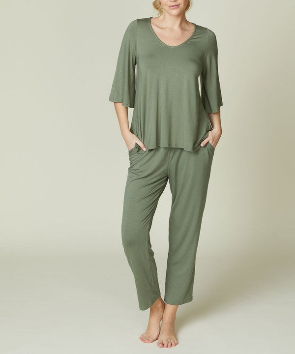 Full Size Flared Sleeve Bamboo Top Tops