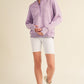 Women’s lavender half-zip hoodie with ribbed cuffs and hem