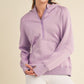 Women’s lavender quarter-zip hoodie with soft stretchy fabric and ribbed cuffs