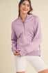 Women’s lavender quarter-zip hoodie with soft stretchy fabric and ribbed cuffs
