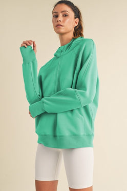 Women’s Ultra Comfy Quarter-Zip Hoodie in soft mint green with relaxed fit and ribbed cuffs