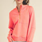 Women’s Ultra Comfy Quarter-Zip Hoodie in coral with hood and pocket