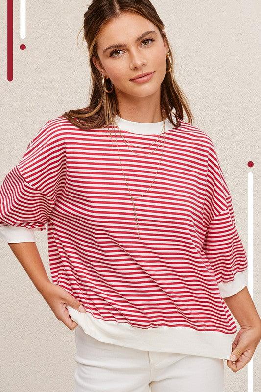 Crew Neck Stripe Short Sleeve Top TOMATO Shirts & Tops