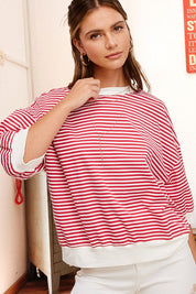 La Miel Loose Fit Striped Half Sleeve Top Tops