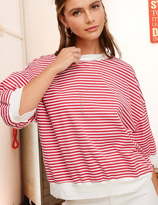 La Miel Loose Fit Striped Half Sleeve Top Tops