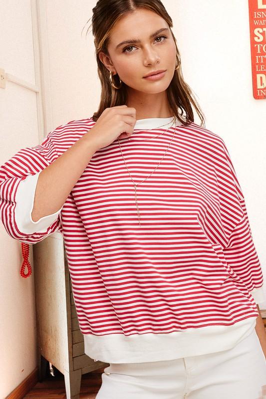 Crew Neck Stripe Short Sleeve Top Shirts & Tops