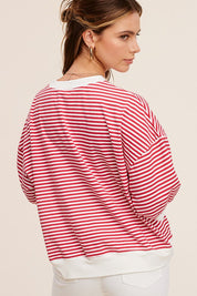 La Miel Loose Fit Striped Half Sleeve Top Tops