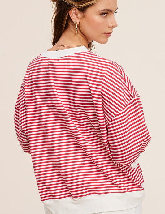 La Miel Loose Fit Striped Half Sleeve Top Tops