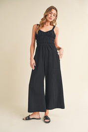 Aemi+Co Textured Wide Leg Jumpsuit Jumpsuits