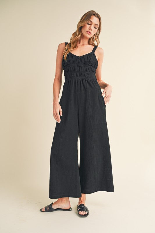 Aemi+Co Textured Wide Leg Jumpsuit Jumpsuits