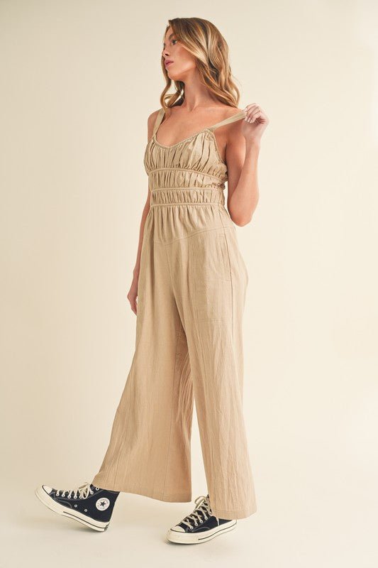 Aemi+Co Textured Wide Leg Jumpsuit Jumpsuits