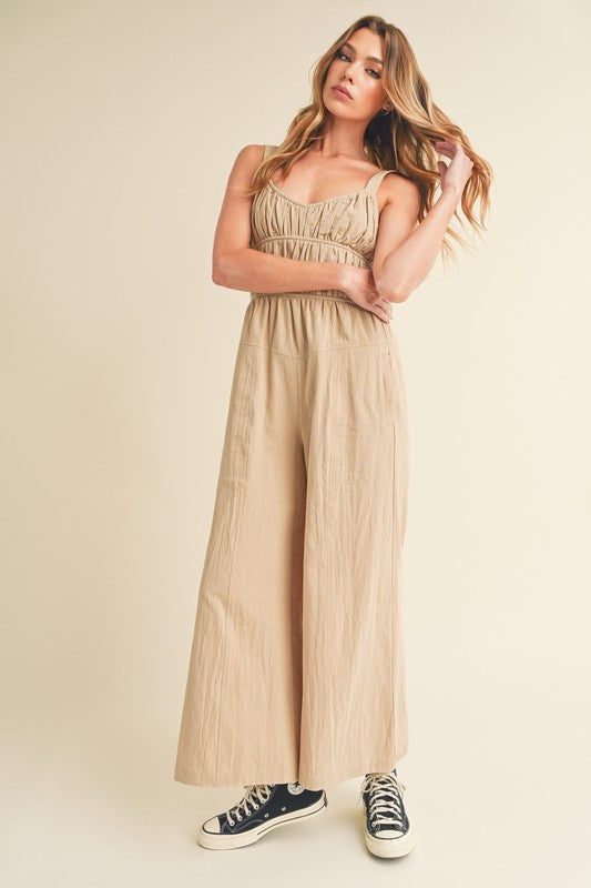 Aemi+Co Textured Wide Leg Jumpsuit Jumpsuits