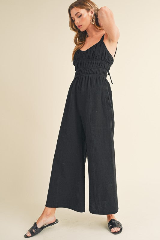 Aemi+Co Textured Wide Leg Jumpsuit Jumpsuits