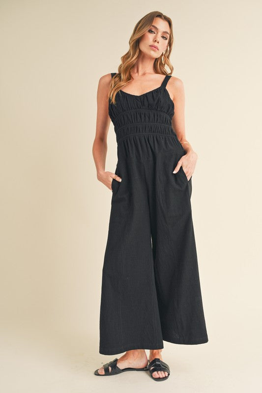 Aemi+Co Textured Wide Leg Jumpsuit Jumpsuits