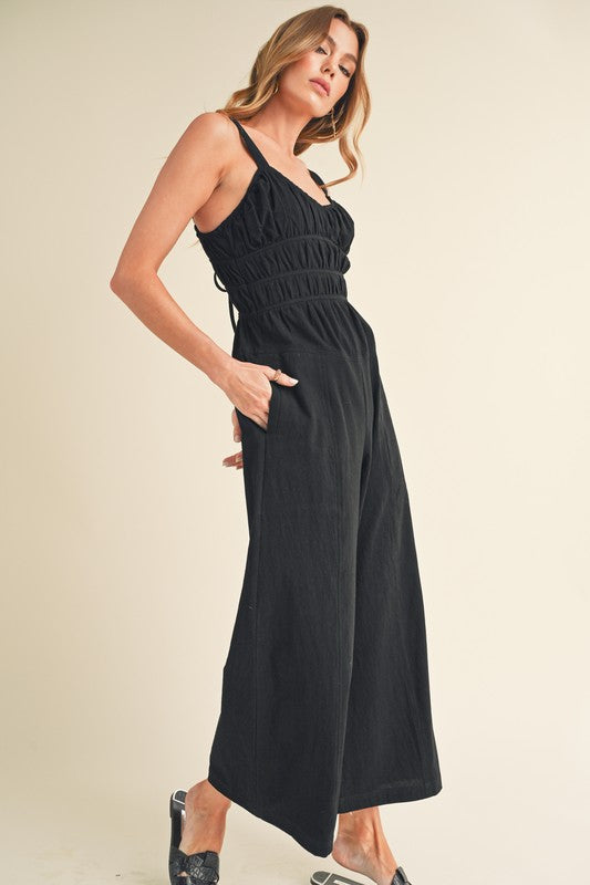 Aemi+Co Textured Wide Leg Jumpsuit Jumpsuits