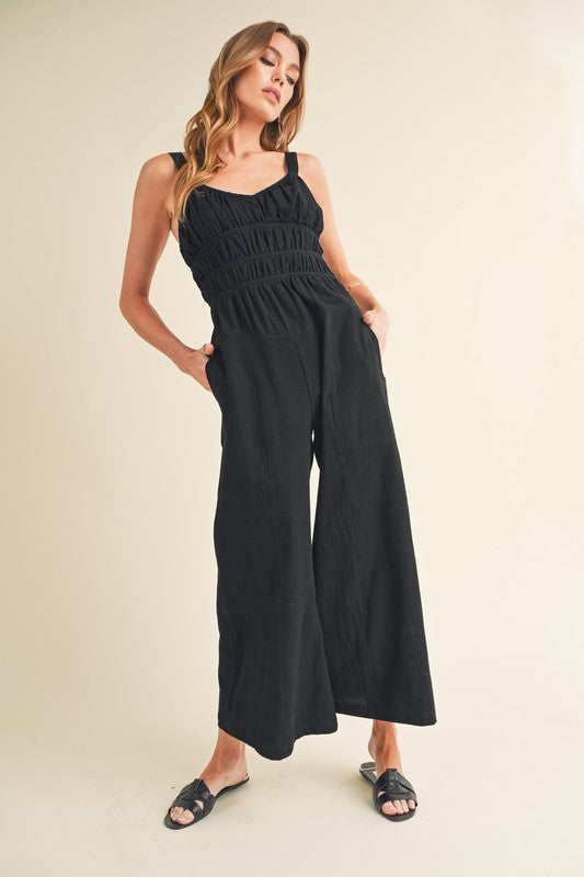 Aemi+Co Textured Wide Leg Jumpsuit Jumpsuits