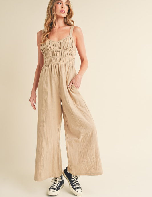 Aemi+Co Textured Wide Leg Jumpsuit OAT Jumpsuits