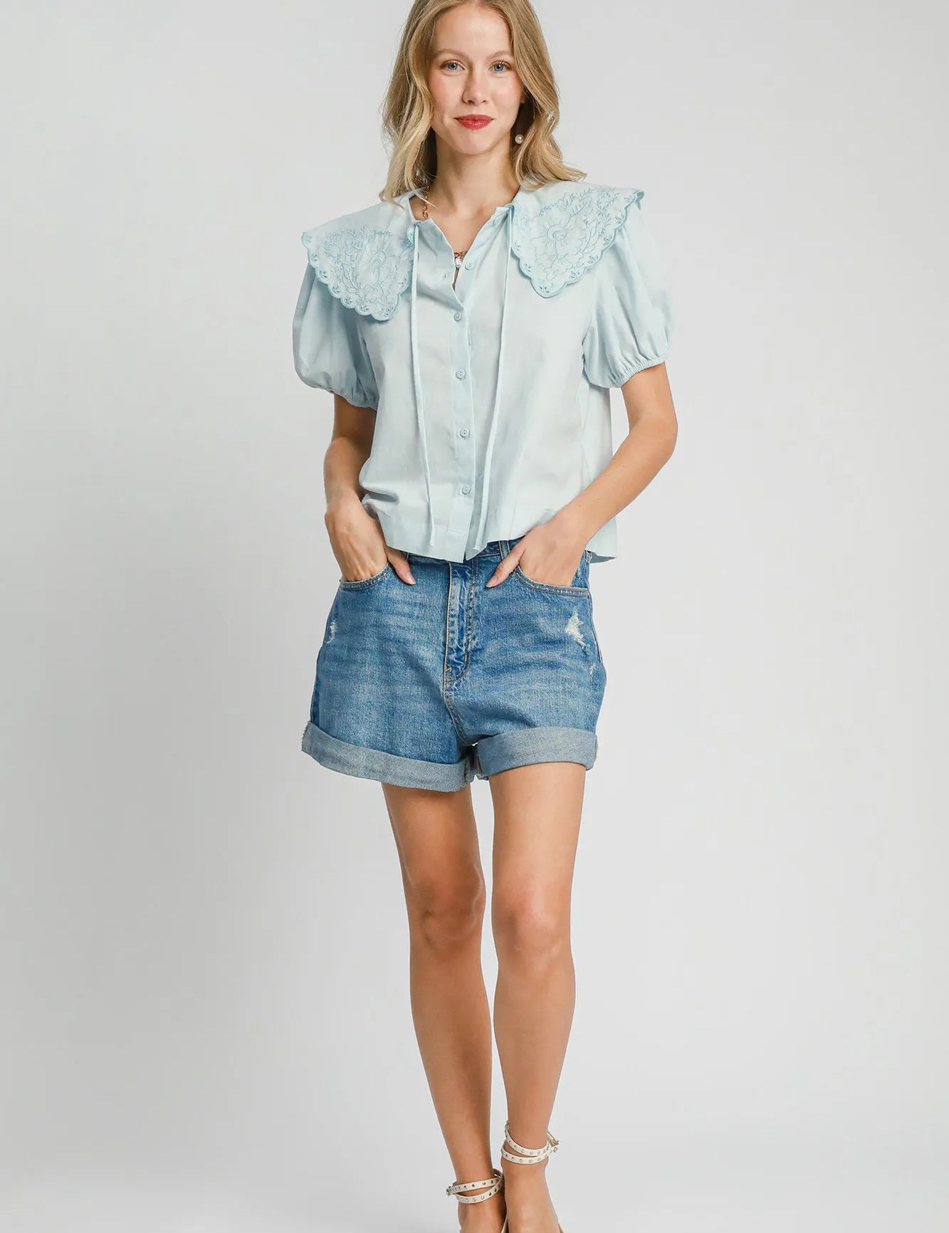 Umgee Tied Collared Short Sleeve Button Down Shirt | Tops Daverri Fashions