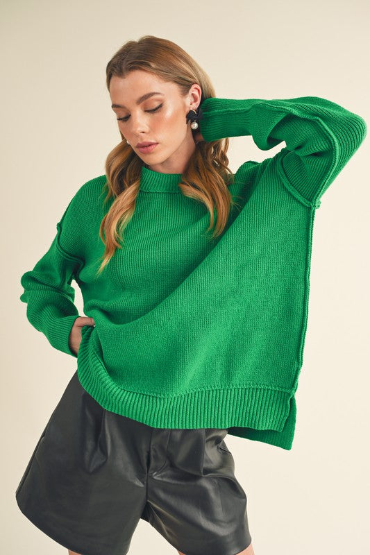 Vibrant green ribbed knit Ina Sweater with oversized fit