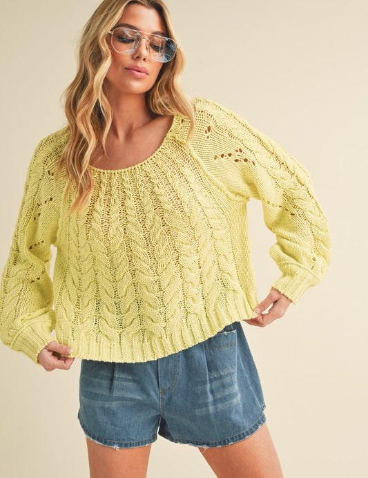 YELLOW Tally Cable Knit Sweater | Sweaters Daverri Fashions