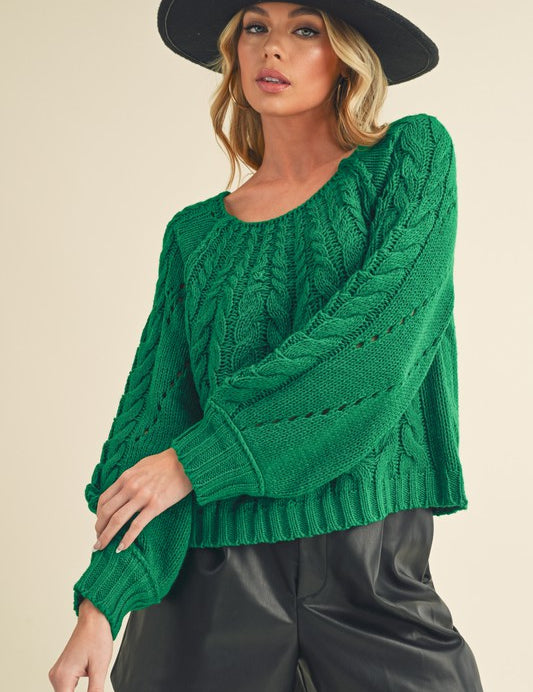 GREEN S Tally Cable Knit Sweater | Sweaters Daverri Fashions