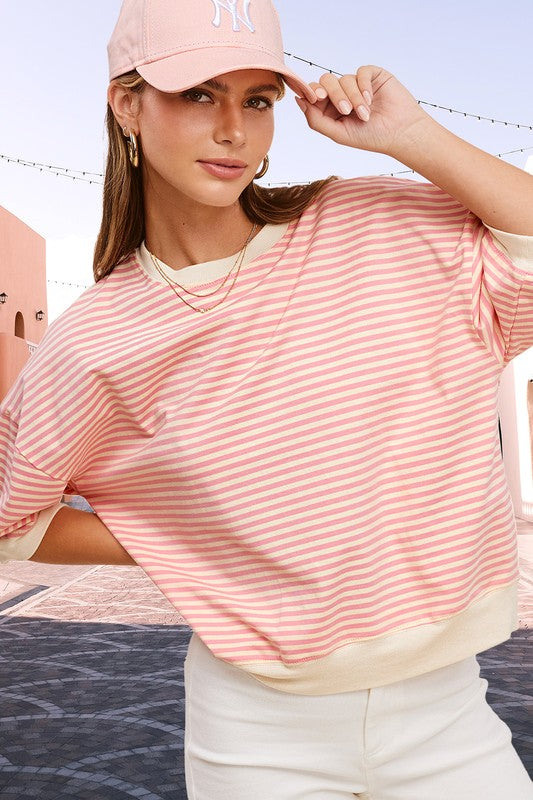 La Miel Loose Fit Striped Half Sleeve Top COTTON CANDY Tops