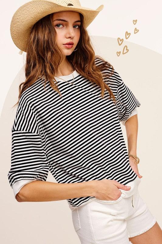 Crew Neck Stripe Short Sleeve Top Shirts & Tops