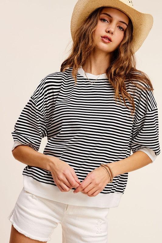 Crew Neck Stripe Short Sleeve Top Shirts & Tops