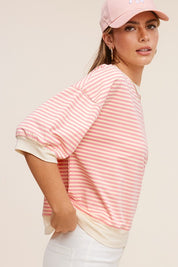 La Miel Loose Fit Striped Half Sleeve Top Tops