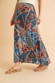 Aemi + Co Flowy Boho Patchwork Print Maxi Skirt Maxi Skirts