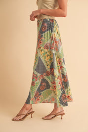 Aemi + Co Flowy Boho Patchwork Print Maxi Skirt Maxi Skirts