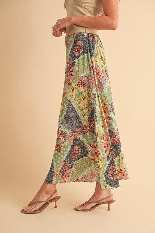 Aemi + Co Flowy Boho Patchwork Print Maxi Skirt Maxi Skirts