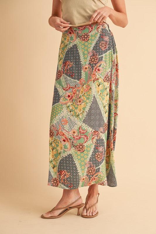 Aemi + Co Flowy Boho Patchwork Print Maxi Skirt Maxi Skirts