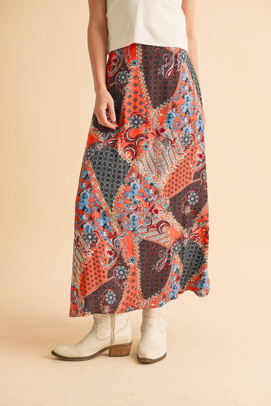 Aemi + Co Flowy Boho Patchwork Print Maxi Skirt Maxi Skirts