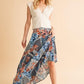 Aemi + Co Flowy Boho Patchwork Print Maxi Skirt BLUE PINK S Maxi Skirts