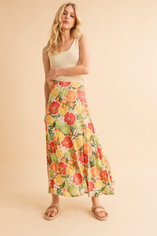 Aemi + Co Flowy Boho Patchwork Print Maxi Skirt BLUE CITRUS S Maxi Skirts