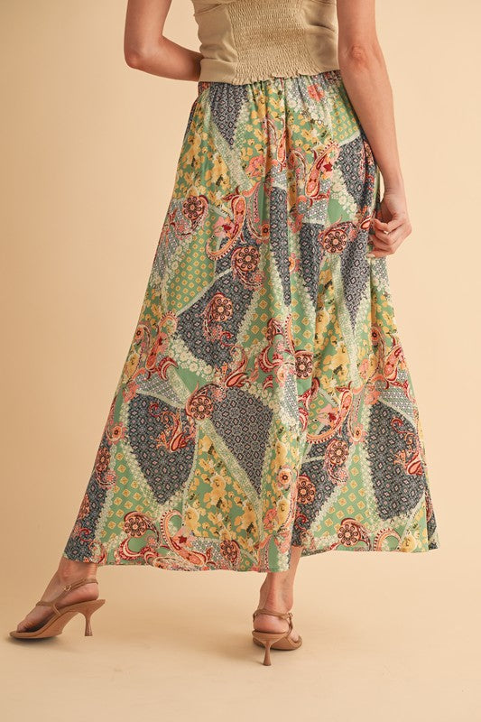 Aemi + Co Flowy Boho Patchwork Print Maxi Skirt Maxi Skirts