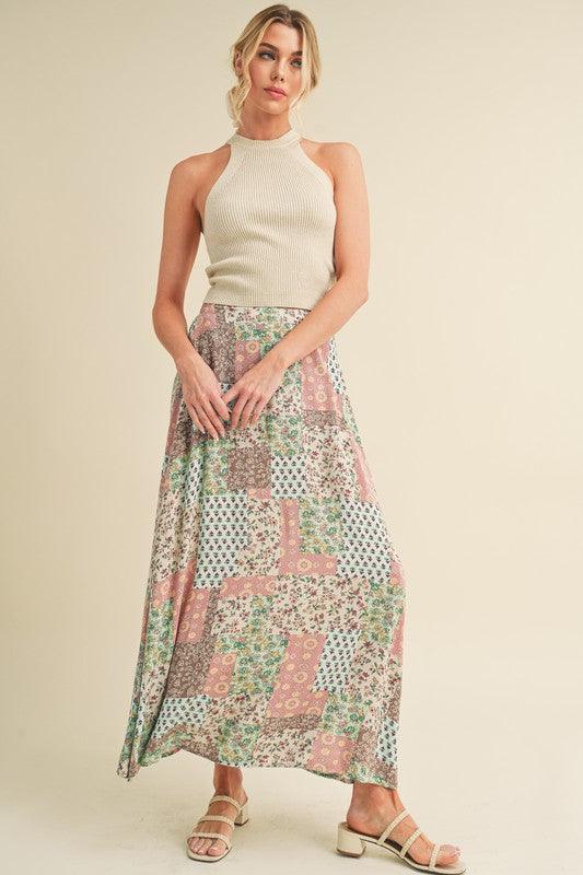Aemi + Co Flowy Boho Patchwork Print Maxi Skirt Maxi Skirts