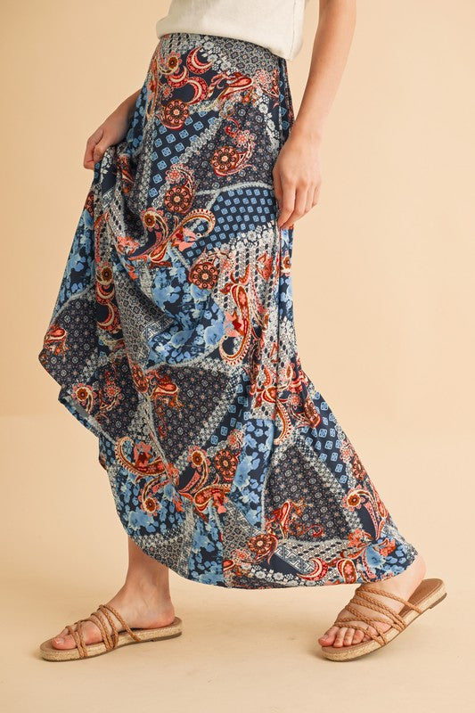 Aemi + Co Flowy Boho Patchwork Print Maxi Skirt Maxi Skirts