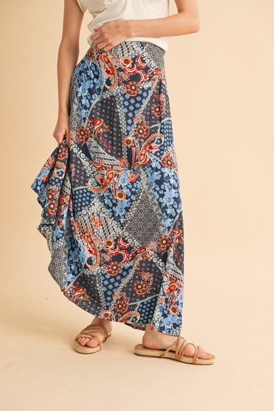 Aemi + Co Flowy Boho Patchwork Print Maxi Skirt Maxi Skirts