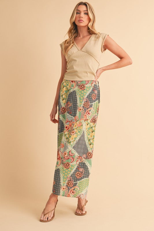 Aemi + Co Flowy Boho Patchwork Print Maxi Skirt Maxi Skirts