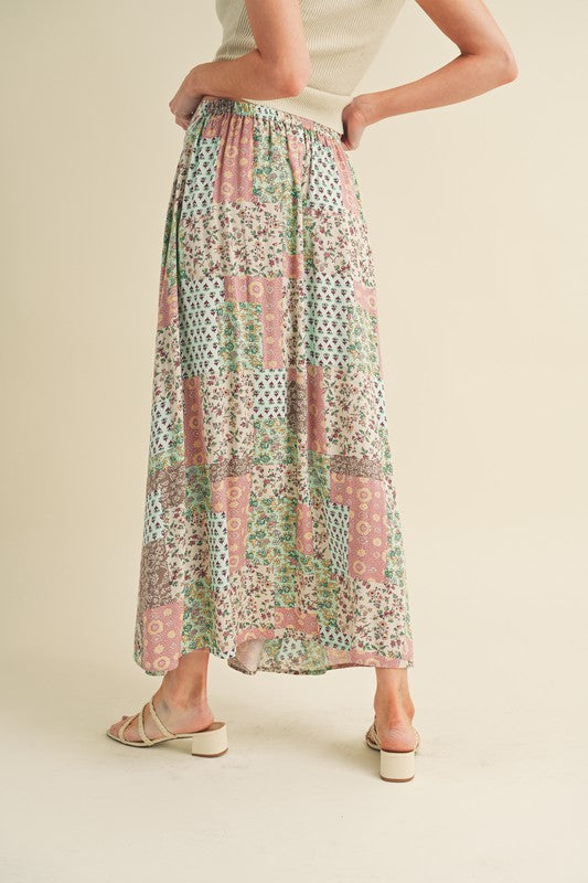 Aemi + Co Flowy Boho Patchwork Print Maxi Skirt Maxi Skirts