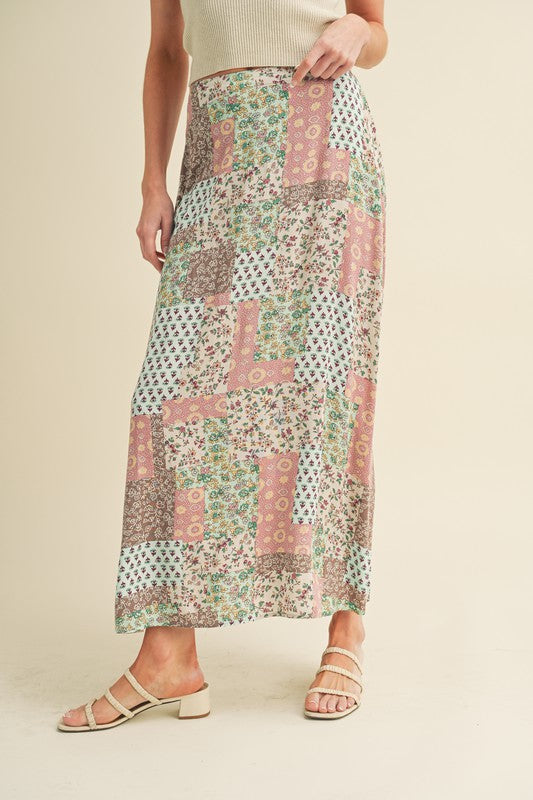 Aemi + Co Flowy Boho Patchwork Print Maxi Skirt Maxi Skirts