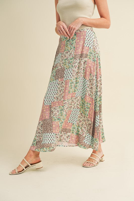 Aemi + Co Flowy Boho Patchwork Print Maxi Skirt Maxi Skirts