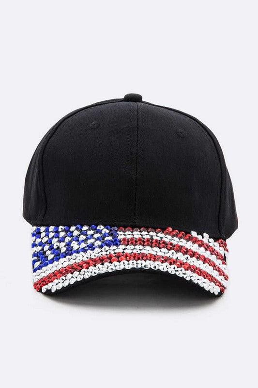 Rhinestone USA Flag Brim Baseball Cap Hats