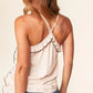 Peach Wool Dobby V Neck Ruffle Hem Tank Top - DAVERRI FASHIONS