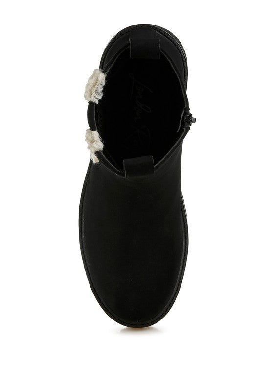 Mothman Faux Fur Detail Chunky Ankle Boots | Boots Daverri Fashions